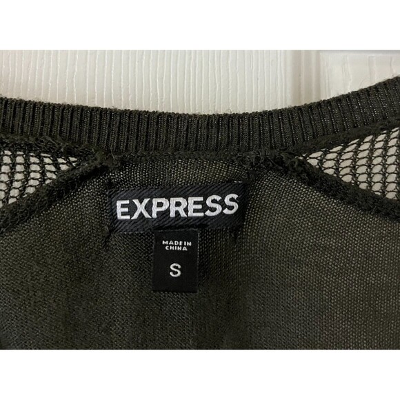 EXPRESS - Green 3/4 Dolman Sleeve Mesh Shoulders Light Wt Rayon Blend Sweater Sm - Picture 4 of 7